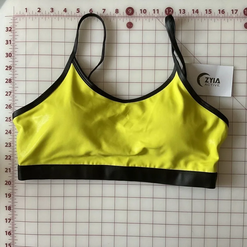 Zyia Active Sports Bra XXL Neon Yellow Metallic Light N Tight Adjustable Strap**